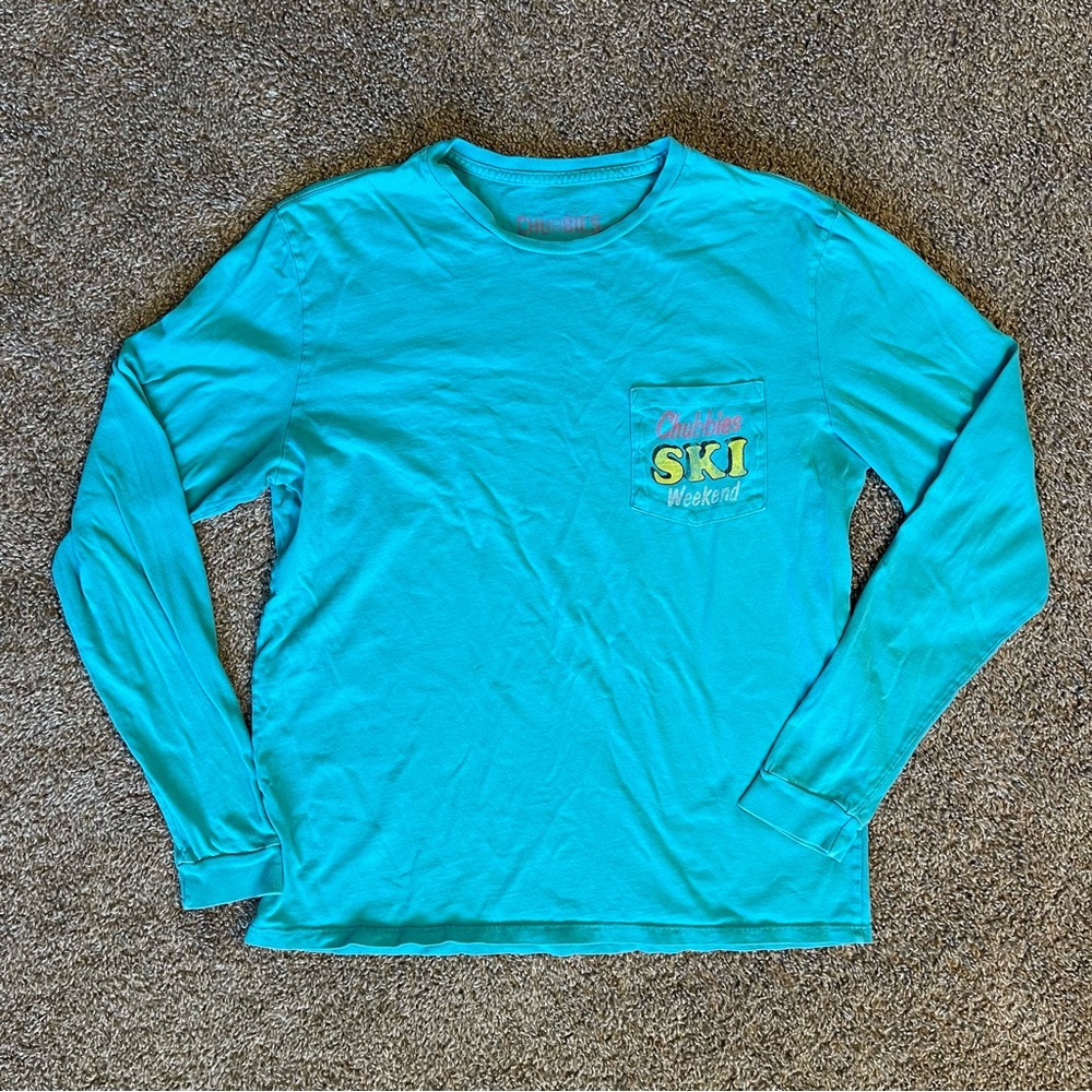 Chubbies Teal Blue Long Sleeve Shirt Ski Weekend Mens Size Medium